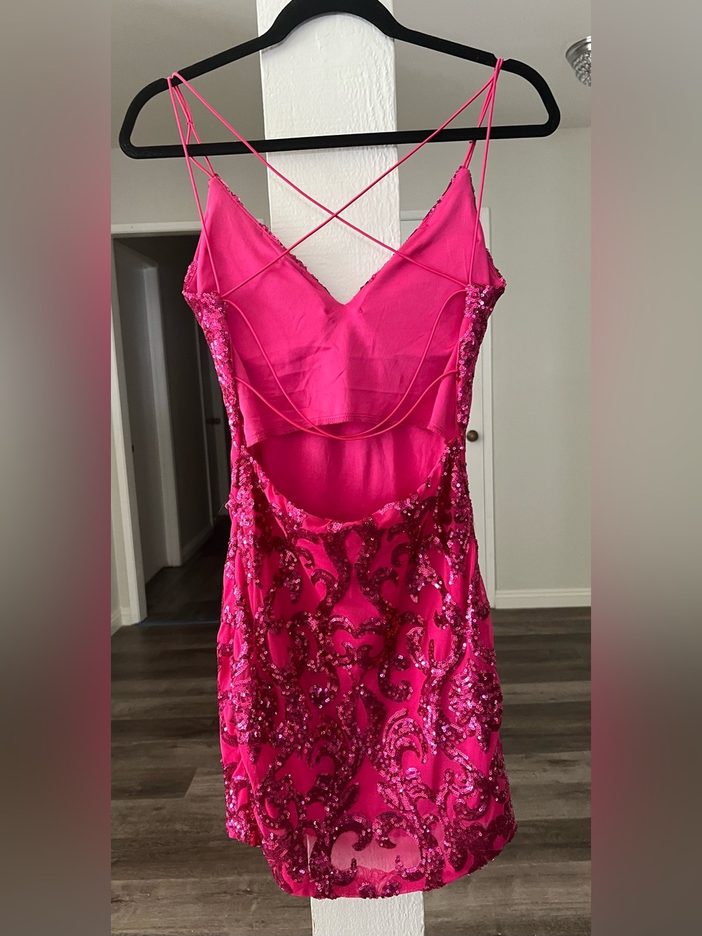 Windsor Neon Pink Sequin V-Neck Mini Dress - Picture 2 of 6